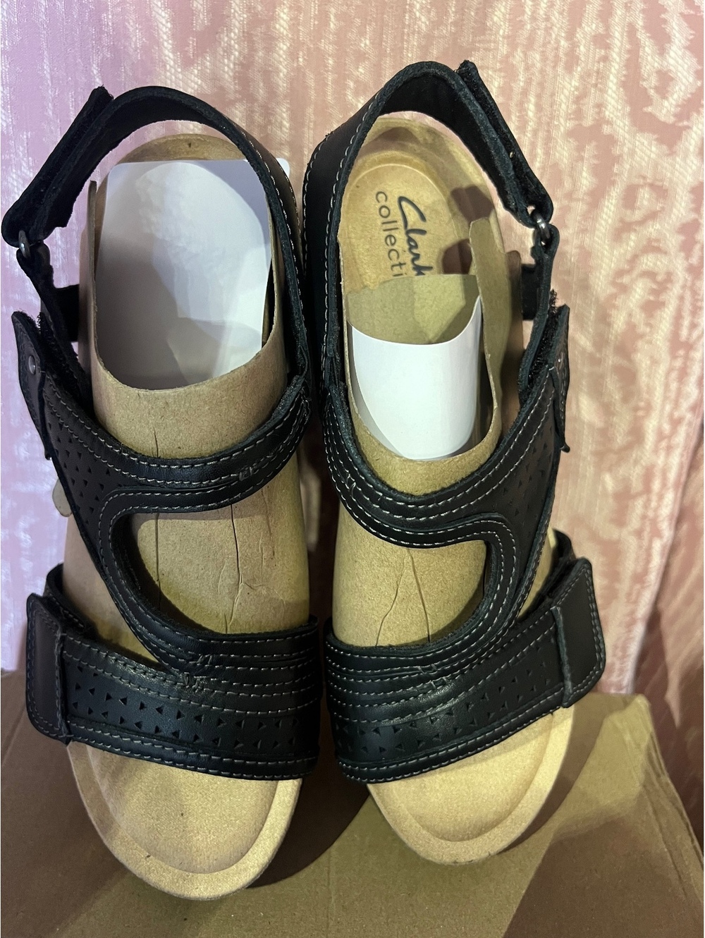 Clarks Calenne Carmen Leather Wedge Sandals Black Size 8.5 M NIB 26182309